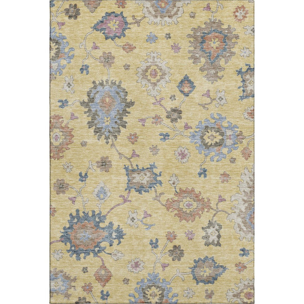 HomeRoots 5' X 8' Elegant Gold Blue Ivory Floral Washable Area Rug with UV Protection for Busy Homes 688482