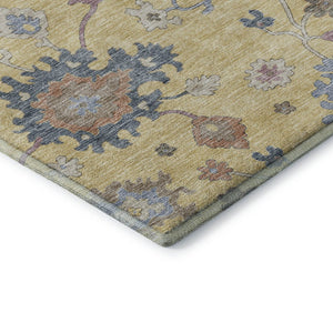 HomeRoots 5' X 8' Elegant Gold Blue Ivory Floral Washable Area Rug with UV Protection for Busy Homes 688482