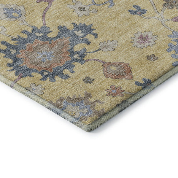 HomeRoots 5' X 8' Elegant Gold Blue Ivory Floral Washable Area Rug with UV Protection for Busy Homes 688482