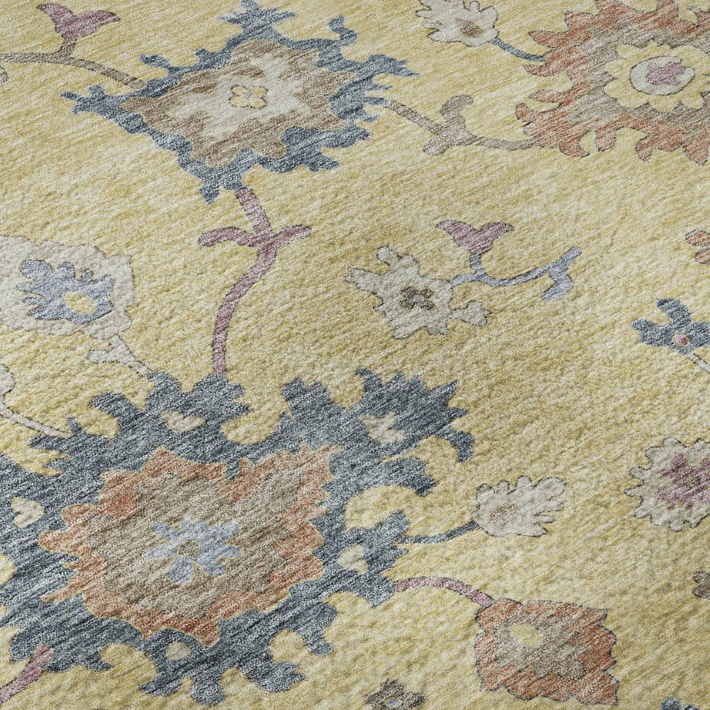HomeRoots 5' X 8' Elegant Gold Blue Ivory Floral Washable Area Rug with UV Protection for Busy Homes 688482