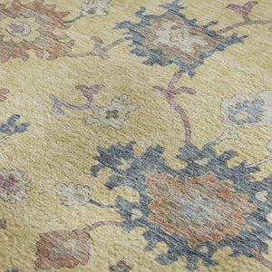 HomeRoots 8' X 10' Floral Area Rug in Gold, Blue & Ivory - Washable, Stain Resistant & UV Protected for Homes 688484
