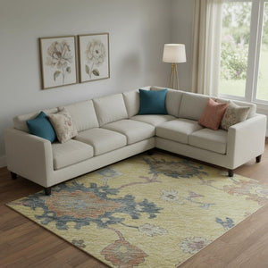 HomeRoots 9' X 12' Elegant Gold Blue Ivory Floral Washable Area Rug - Durable, Stain Resistant & UV Protected 688485