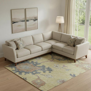 HomeRoots 10' X 14' Elegant Gold, Blue & Ivory Floral Washable Area Rug with UV Protection for Family Homes 688486