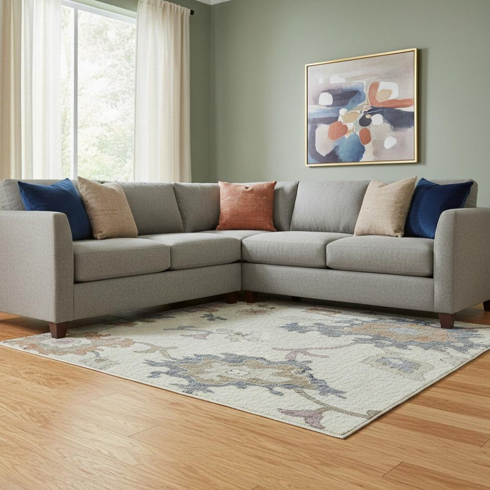 HomeRoots 8' X 10' Elegant Floral Area Rug in Ivory, Blue & Coral - Stain Resistant, UV Protected & Washable 688490