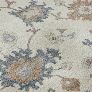 HomeRoots 8' X 10' Elegant Floral Area Rug in Ivory, Blue & Coral - Stain Resistant, UV Protected & Washable 688490