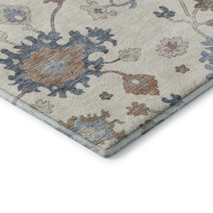HomeRoots 9' X 12' Floral Area Rug in Ivory, Blue & Coral - Washable, UV-Protected, Stain-Resistant Design 688491