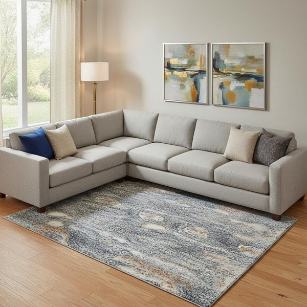 HomeRoots 10' X 14' Floral Area Rug in Ivory, Blue & Coral - Washable, UV-Protected, Perfect for Busy Homes! 688492