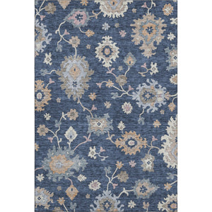 HomeRoots 5' Navy Blue Floral Area Rug with Copper Accents - Washable, UV Protected, Stain Resistant & Durable 688494