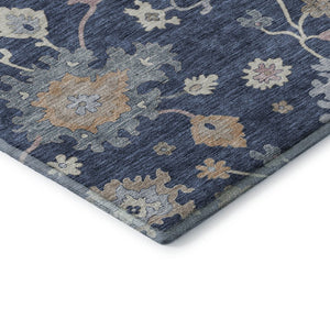 HomeRoots 5' Navy Blue Floral Area Rug with Copper Accents - Washable, UV Protected, Stain Resistant & Durable 688494