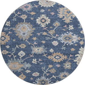HomeRoots 8' Navy Blue Floral Area Rug - Durable, Washable, UV-Protected Design for Homes with Kids & Pets 688495