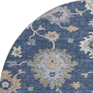 HomeRoots 8' Navy Blue Floral Area Rug - Durable, Washable, UV-Protected Design for Homes with Kids & Pets 688495