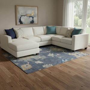 HomeRoots 8' X 10' Navy Blue Floral Area Rug - Durable, Stain-Resistant, UV Protected for Homes with Pets & Kids 688496