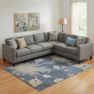 HomeRoots 10' Navy Blue Copper Gray Floral Area Rug - Washable, Stain Resistant, UV Protected for High Traffic Areas 688498