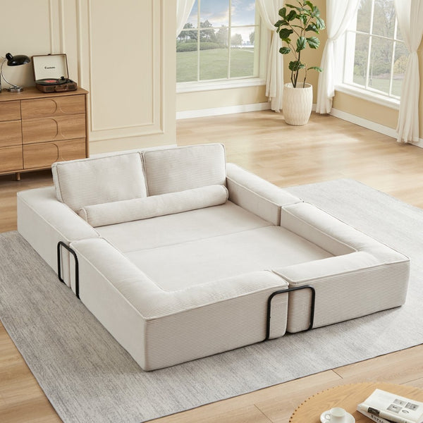 English Elm Large Modular Corduroy Sectional Sofa Configurable Seating for Family Living Rooms Khaki W3396S00057