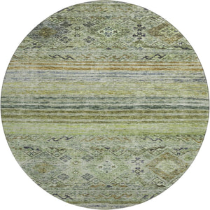 HomeRoots 8' Washable Round Rug in Artichoke Green, Blue & Beige - Stylish, Durable & UV-Protected Design 688501
