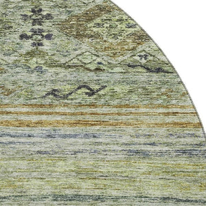 HomeRoots 8' Washable Round Rug in Artichoke Green, Blue & Beige - Stylish, Durable & UV-Protected Design 688501