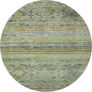 HomeRoots 8' Washable Round Rug in Artichoke Green, Blue & Beige - Stylish, Durable & UV-Protected Design 688501