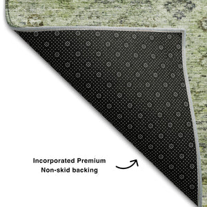 HomeRoots 10' X 14' Artichoke Green, Blue & Beige Abstract Geometric Washable Area Rug with UV Protection 688504