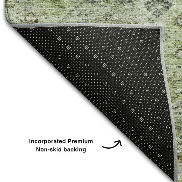 HomeRoots 10' X 14' Artichoke Green, Blue & Beige Abstract Geometric Washable Area Rug with UV Protection 688504