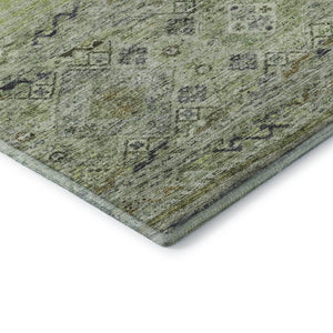 HomeRoots 10' X 14' Artichoke Green, Blue & Beige Abstract Geometric Washable Area Rug with UV Protection 688504