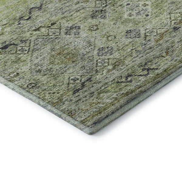 HomeRoots 10' X 14' Artichoke Green, Blue & Beige Abstract Geometric Washable Area Rug with UV Protection 688504