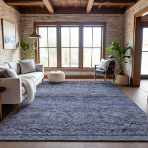 HomeRoots 5' X 8' Blue Charcoal Gray Geometric Washable Area Rug - Stain Resistant, UV Protected, Durable Design 688506