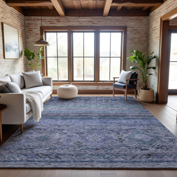 HomeRoots 5' X 8' Blue Charcoal Gray Geometric Washable Area Rug - Stain Resistant, UV Protected, Durable Design 688506