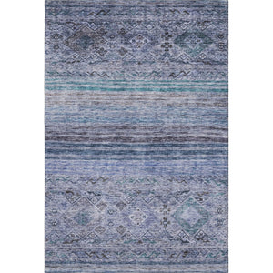 HomeRoots 5' X 8' Blue Charcoal Gray Geometric Washable Area Rug - Stain Resistant, UV Protected, Durable Design 688506
