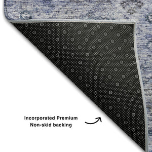 HomeRoots 5' X 8' Blue Charcoal Gray Geometric Washable Area Rug - Stain Resistant, UV Protected, Durable Design 688506