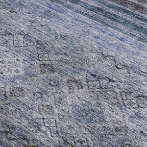 HomeRoots 5' X 8' Blue Charcoal Gray Geometric Washable Area Rug - Stain Resistant, UV Protected, Durable Design 688506