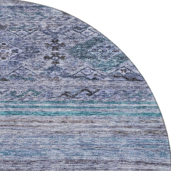 HomeRoots 8' Blue Charcoal Gray Abstract Geometric Washable Round Rug – UV Protected, Stain Resistant, Stylish! 688507