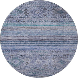 HomeRoots 8' Blue Charcoal Gray Abstract Geometric Washable Round Rug – UV Protected, Stain Resistant, Stylish! 688507