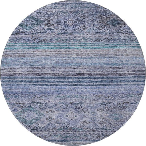 HomeRoots 8' Blue Charcoal Gray Abstract Geometric Washable Round Rug – UV Protected, Stain Resistant, Stylish! 688507