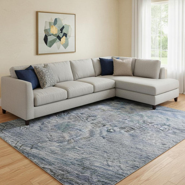 HomeRoots 8' X 10' Stylish Blue Charcoal & Gray Abstract Geometric Washable Area Rug - Durable & UV-Protected 688508