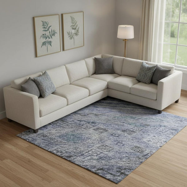 HomeRoots 9' X 12' Abstract Geometric Area Rug in Blue, Charcoal & Gray - Washable, UV Protected & Durable Design 688509