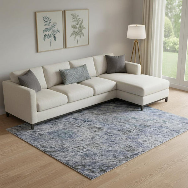 HomeRoots 10' X 14' Washable Abstract Geometric Area Rug in Blue, Charcoal & Gray - UV Protected & Easy Care! 688510