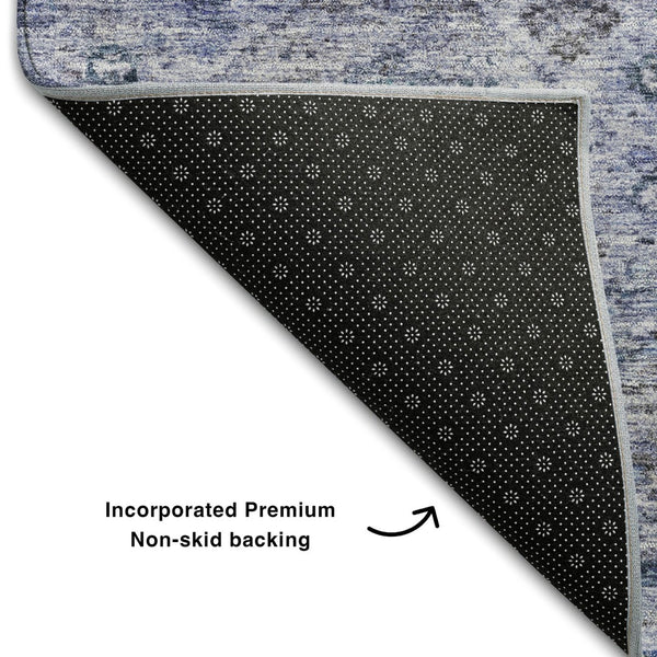 HomeRoots 10' X 14' Washable Abstract Geometric Area Rug in Blue, Charcoal & Gray - UV Protected & Easy Care! 688510