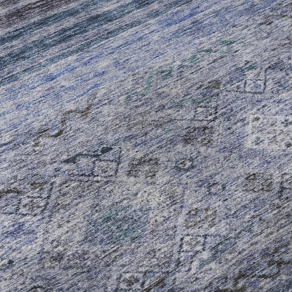 HomeRoots 10' X 14' Washable Abstract Geometric Area Rug in Blue, Charcoal & Gray - UV Protected & Easy Care! 688510