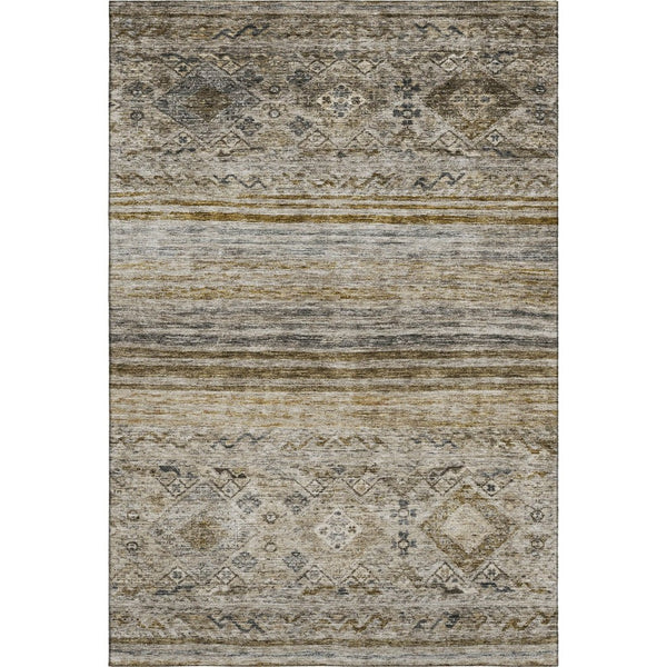 HomeRoots 5' X 8' Abstract Geometric Area Rug in Brown, Beige & Blue - Washable, UV-Protected & Durable Design 688512