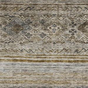 HomeRoots 5' X 8' Abstract Geometric Area Rug in Brown, Beige & Blue - Washable, UV-Protected & Durable Design 688512