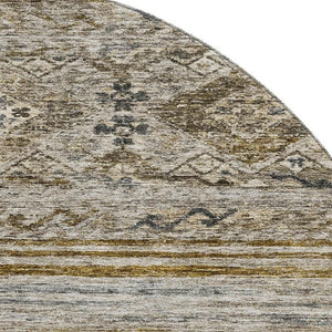 HomeRoots 8' Stylish Brown Beige & Blue Abstract Geometric Round Rug - Washable, UV Protected, Non-Slip Design 688513