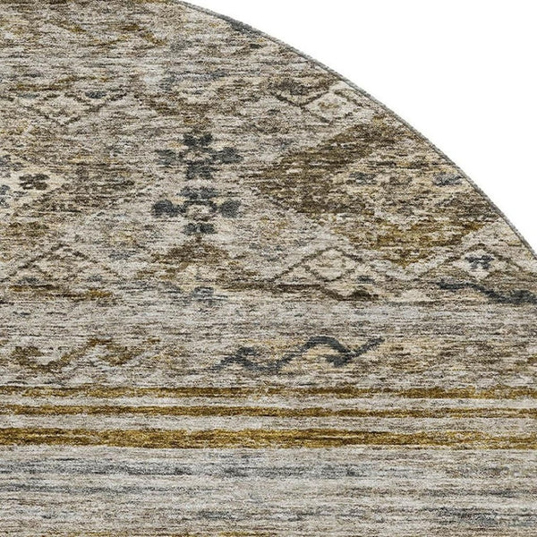 HomeRoots 8' Stylish Brown Beige & Blue Abstract Geometric Round Rug - Washable, UV Protected, Non-Slip Design 688513