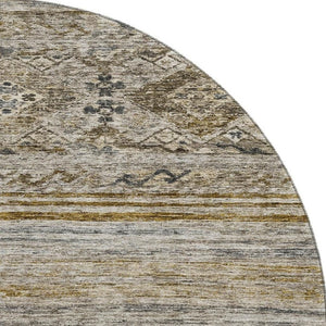 HomeRoots 8' Stylish Brown Beige & Blue Abstract Geometric Round Rug - Washable, UV Protected, Non-Slip Design 688513