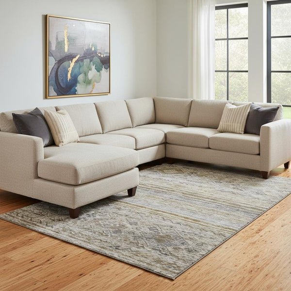 HomeRoots 8' X 10' Washable Abstract Geometric Area Rug in Brown, Beige & Blue with UV Protection & Stain Resistance 688514
