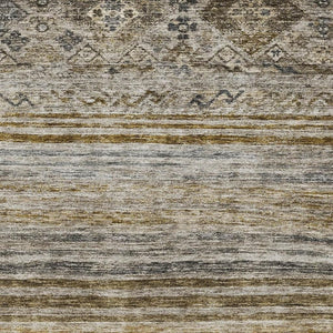HomeRoots 8' X 10' Washable Abstract Geometric Area Rug in Brown, Beige & Blue with UV Protection & Stain Resistance 688514
