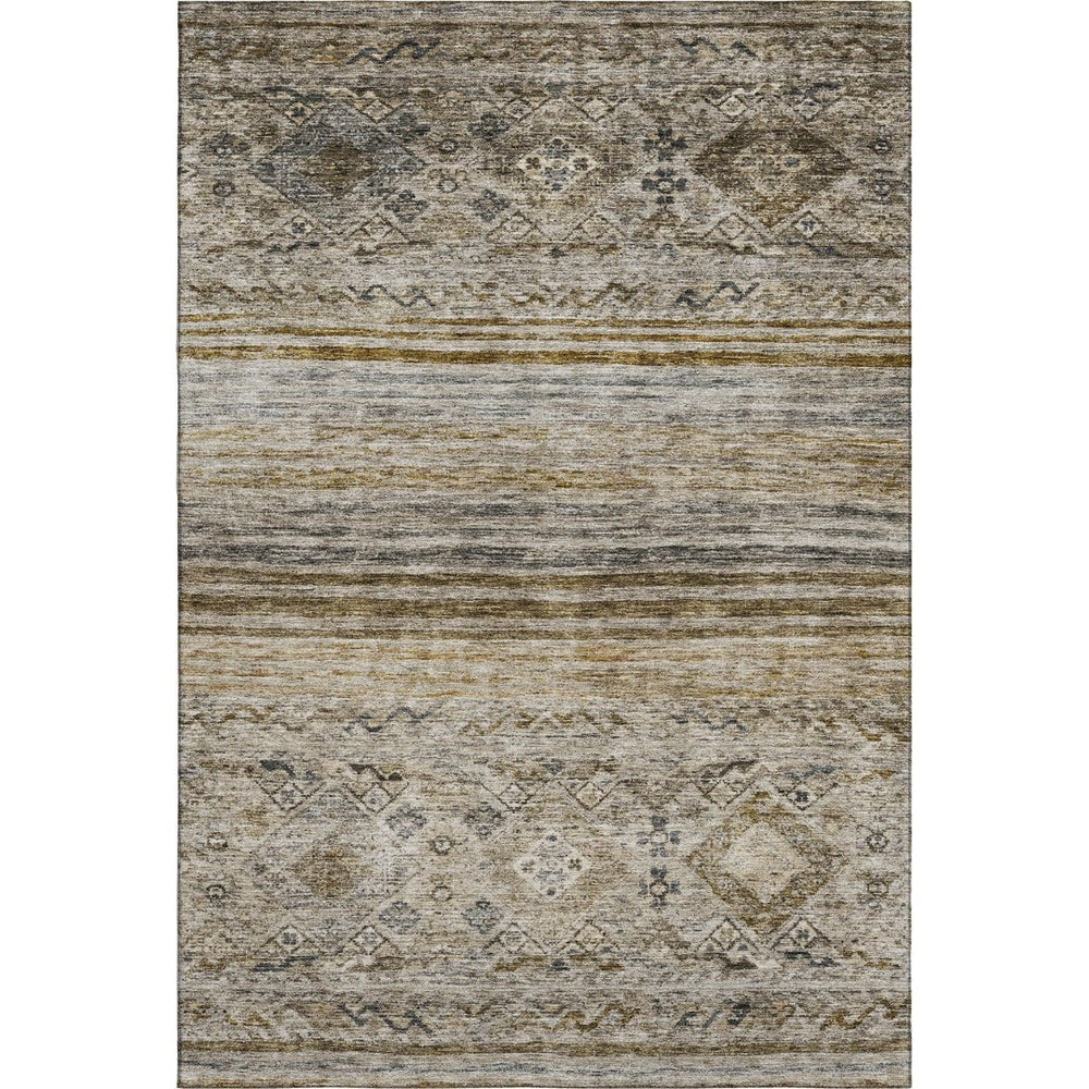 HomeRoots 9' X 12' Stylish Brown Beige Blue Abstract Geometric Area Rug - Washable, UV Protected, Durable Design 688515