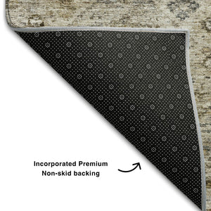 HomeRoots 9' X 12' Stylish Brown Beige Blue Abstract Geometric Area Rug - Washable, UV Protected, Durable Design 688515