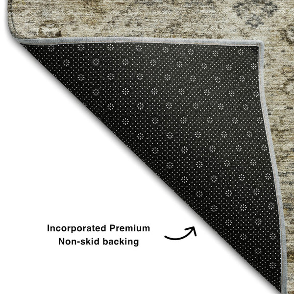 HomeRoots 9' X 12' Stylish Brown Beige Blue Abstract Geometric Area Rug - Washable, UV Protected, Durable Design 688515