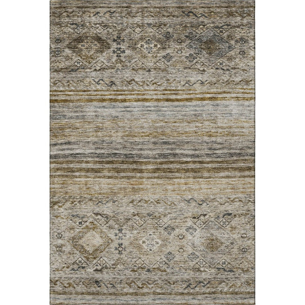 HomeRoots 9' X 12' Stylish Brown Beige Blue Abstract Geometric Area Rug - Washable, UV Protected, Durable Design 688515
