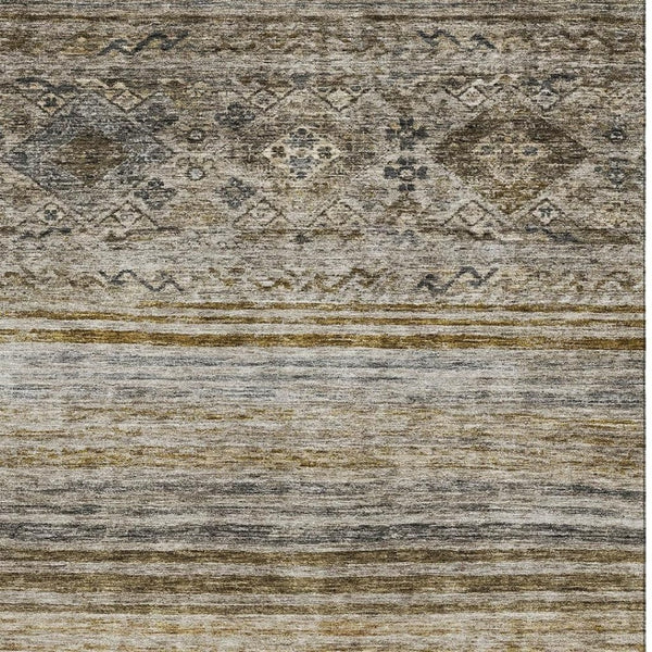 HomeRoots 10' X 14' Washable Area Rug in Brown, Beige & Blue – Durable, Stain Resistant & UV Protected Design 688516